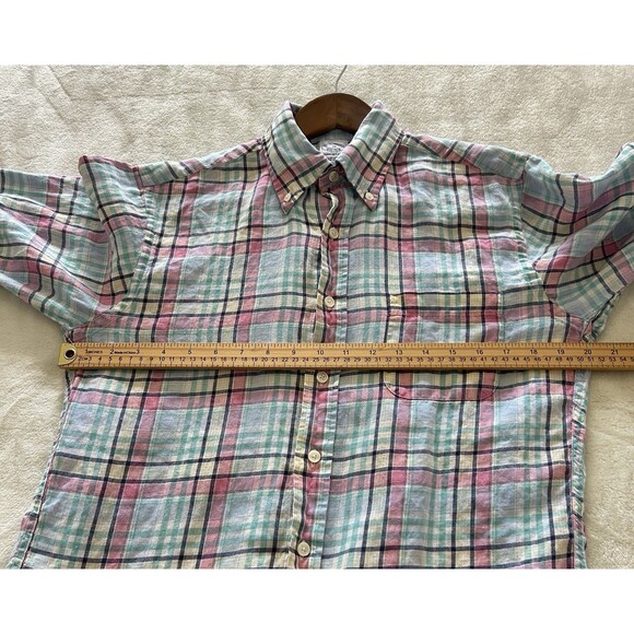 Brooks Brothers Mens Medium All Irish Linen Button Down Shirt Pastel Plaid - Picture 8 of 12